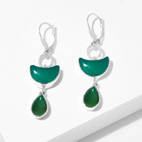 Green Onyx Crescent Drop Earrings