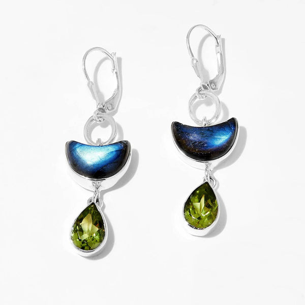 Labradorite & Peridot Crescent Drop Earrings