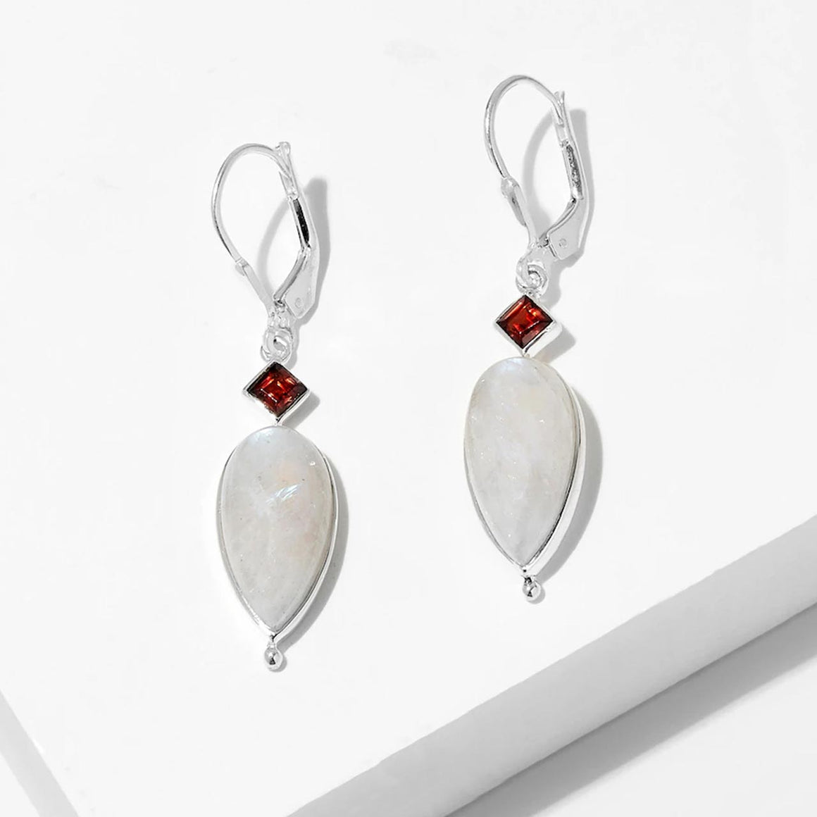 Rainbow Moonstone and Garnet Earrings