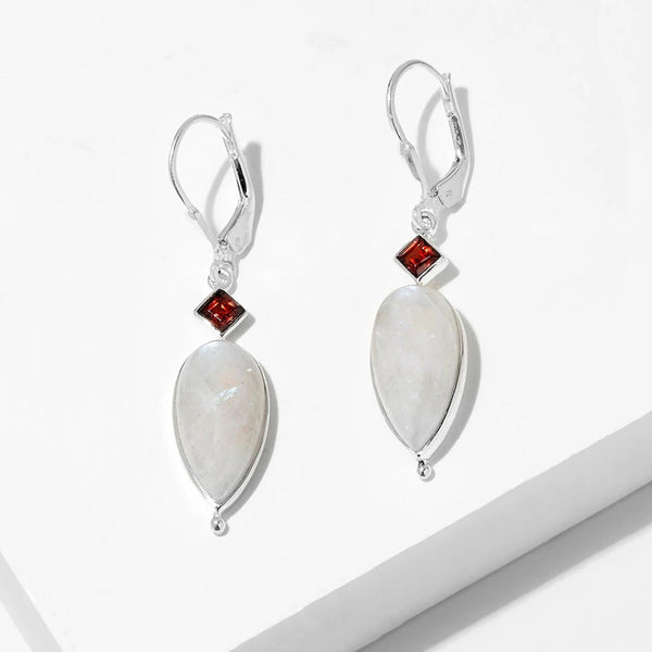Rainbow Moonstone and Garnet Earrings