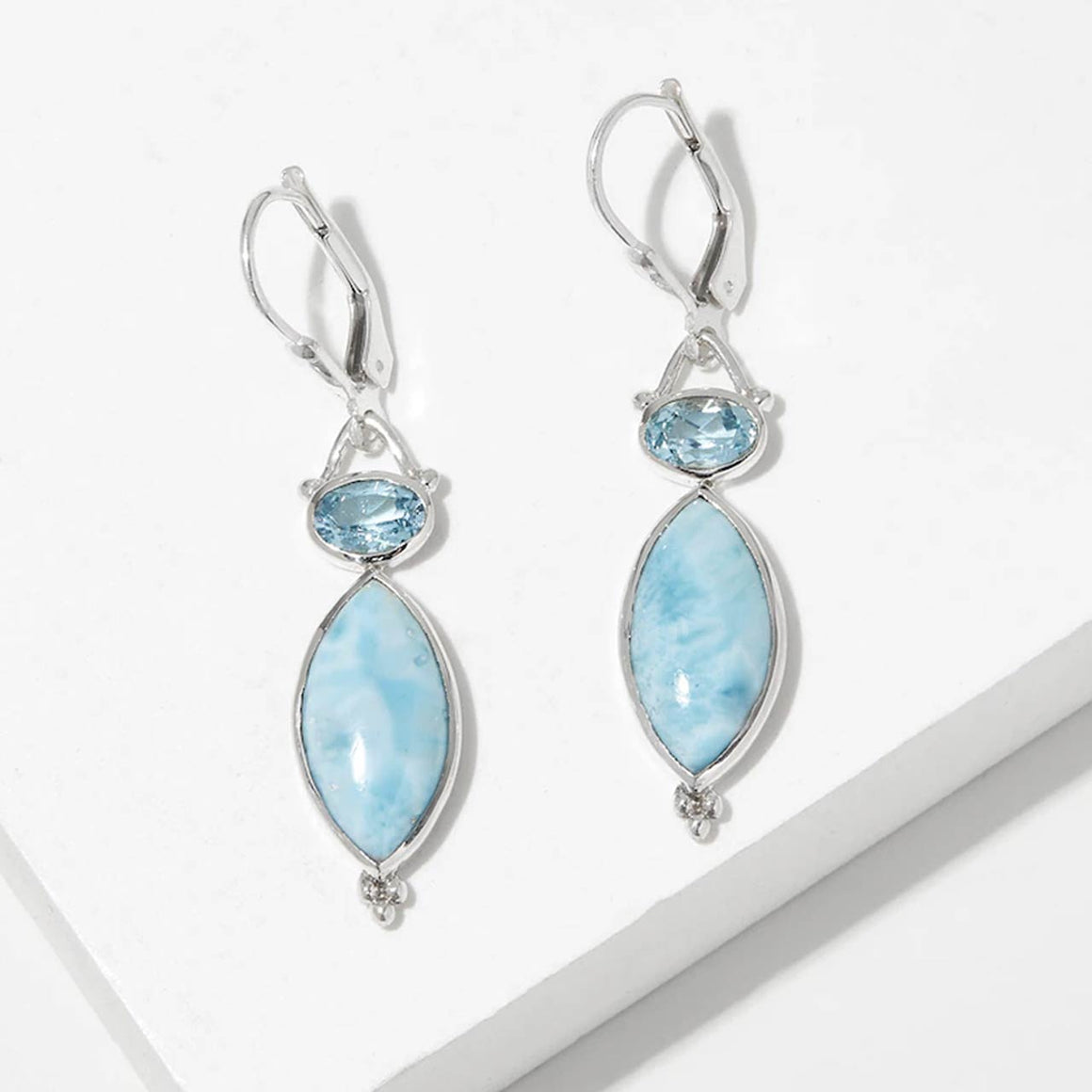 Larimar and Blue Topaz Marquise Drop Earrings