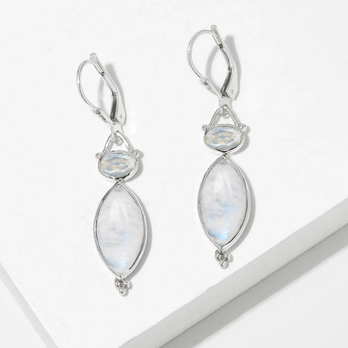 Rainbow Moonstone Marquise Drop Earrings