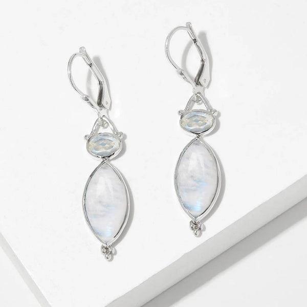 Rainbow Moonstone Marquise Drop Earrings