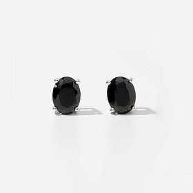 Faceted Black Spinel Oval Stud Earrings