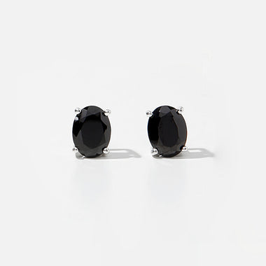 Faceted Black Spinel Oval Stud Earrings