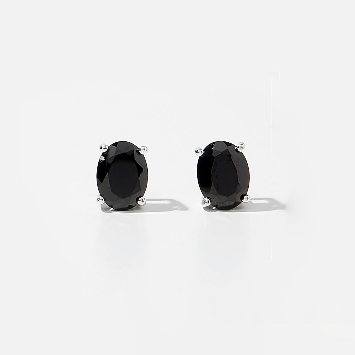 Faceted Black Spinel Oval Stud Earrings