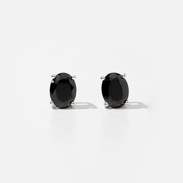 Faceted Black Spinel Oval Stud Earrings