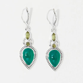 Green Onyx Cabochon & Peridot Drop Earrings