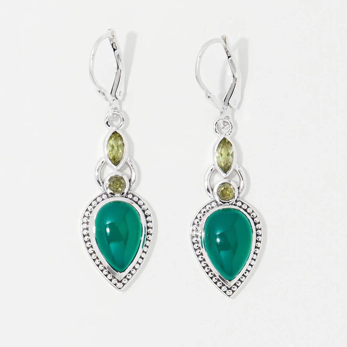 Green Onyx Cabochon & Peridot Drop Earrings