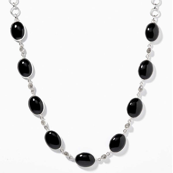 Black Onyx & Rough Herkimer Quartz Necklace