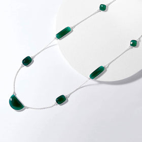 Checkerboard Cut Faceted Green Onyx Gemstone Necklace