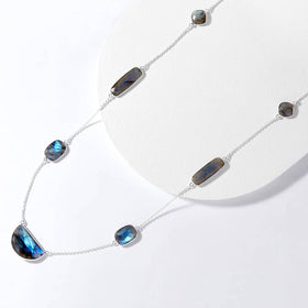 Checkerboard Cut Faceted Labradorite Gemstone Necklace