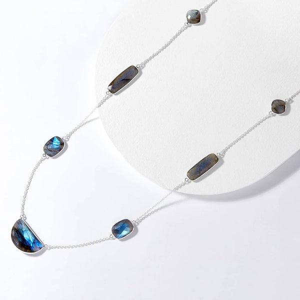 Checkerboard Cut Faceted Labradorite Gemstone Necklace