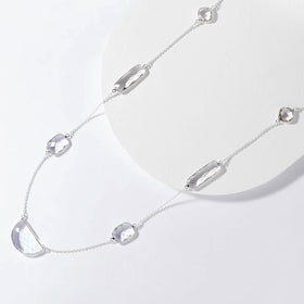 Checkerboard Cut Faceted Crystal Quartz Gemstone Necklace