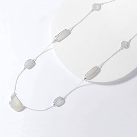 Checkerboard Cut Faceted Rainbow Moonstone Gemstone Necklace