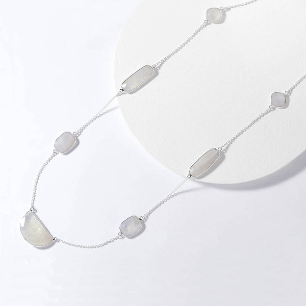 Checkerboard Cut Faceted Rainbow Moonstone Gemstone Necklace