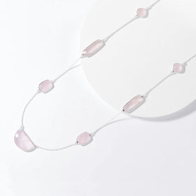 Checkerboard Cut Faceted Rose Quartz Gemstone Necklace