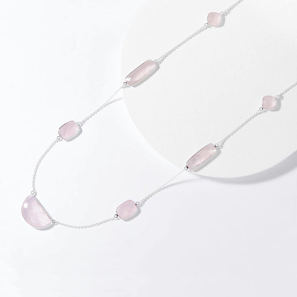 Checkerboard Cut Faceted Rose Quartz Gemstone Necklace