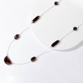 Checkerboard Cut Faceted Smokey Quartz Gemstone Necklace