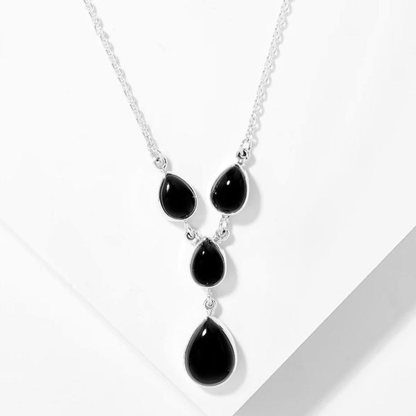 Black Spinel Gemstone Drop Necklace