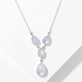 Rainbow Moonstone Gemstone Drop Necklace