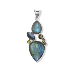 Labradorite Wide Teardrop, Mystic Quartz and Peridot Pendant