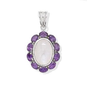 Rainbow Moonstone and Amethyst Bold Oval Pendant