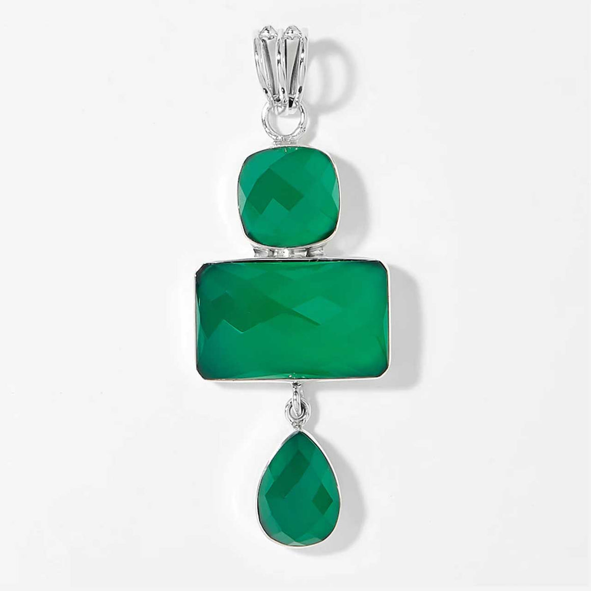 Green Onyx Checkerboard Cut Pendant