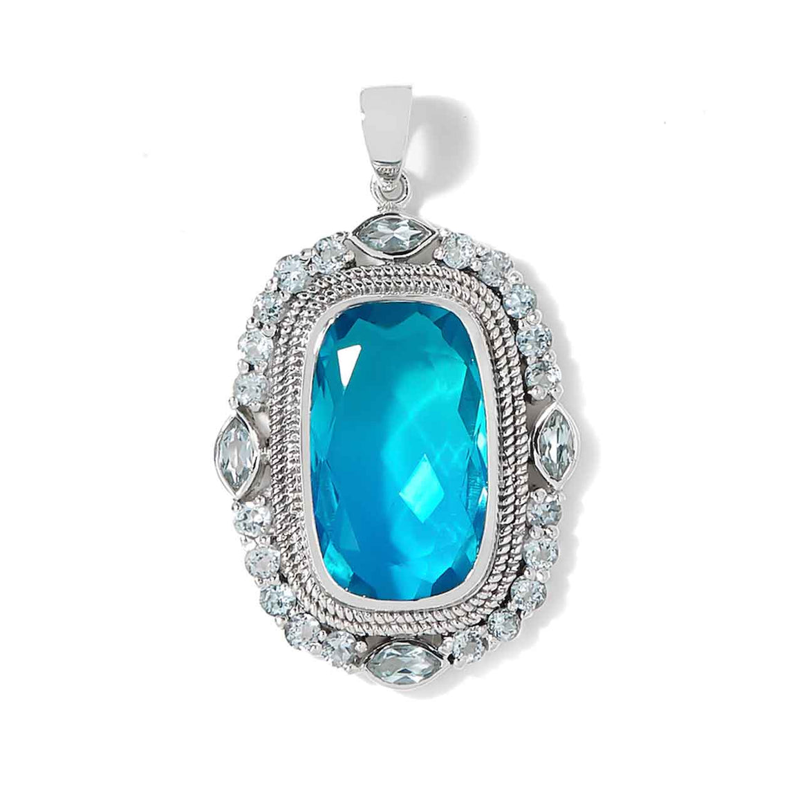 Bi Colour Blue Quartz and Blue Topaz Pendant