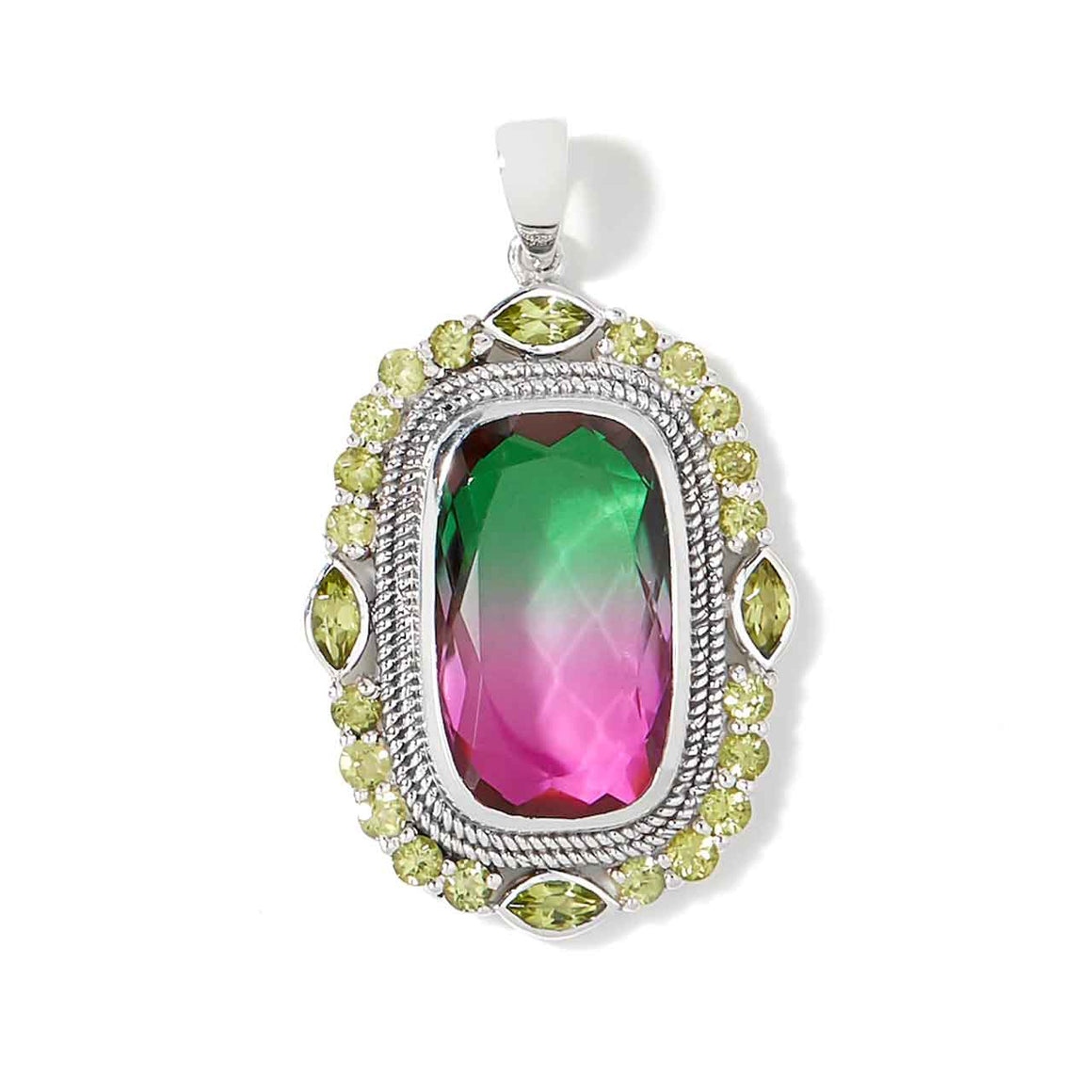 Bi Colour Watermelon Quartz and Peridot Pendant