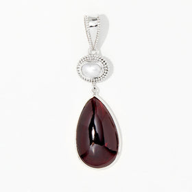 Garnet Drop and Freshwater Pearl Pendant