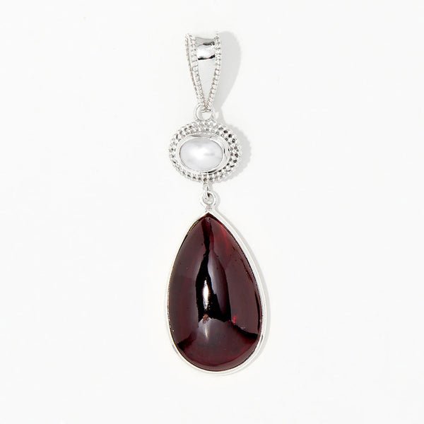 Garnet Drop and Freshwater Pearl Pendant