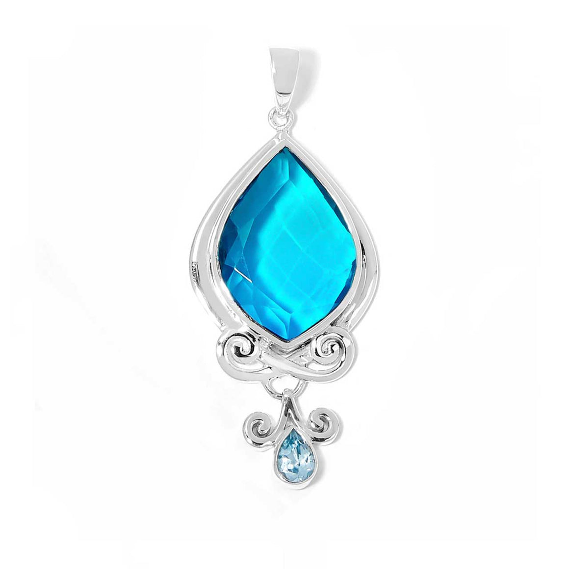 Bi Colour Blue Quartz and Blue Topaz Drop Pendant