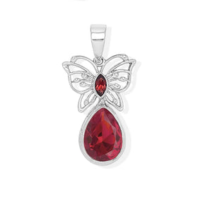 Garnet Coloured Red Quartz and Garnet Butterfly Pendant