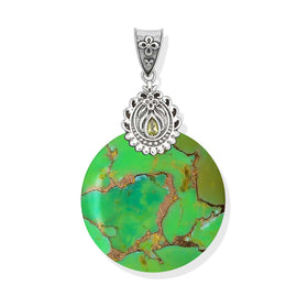 Green Mohave Turquoise and Peridot Disc Pendant