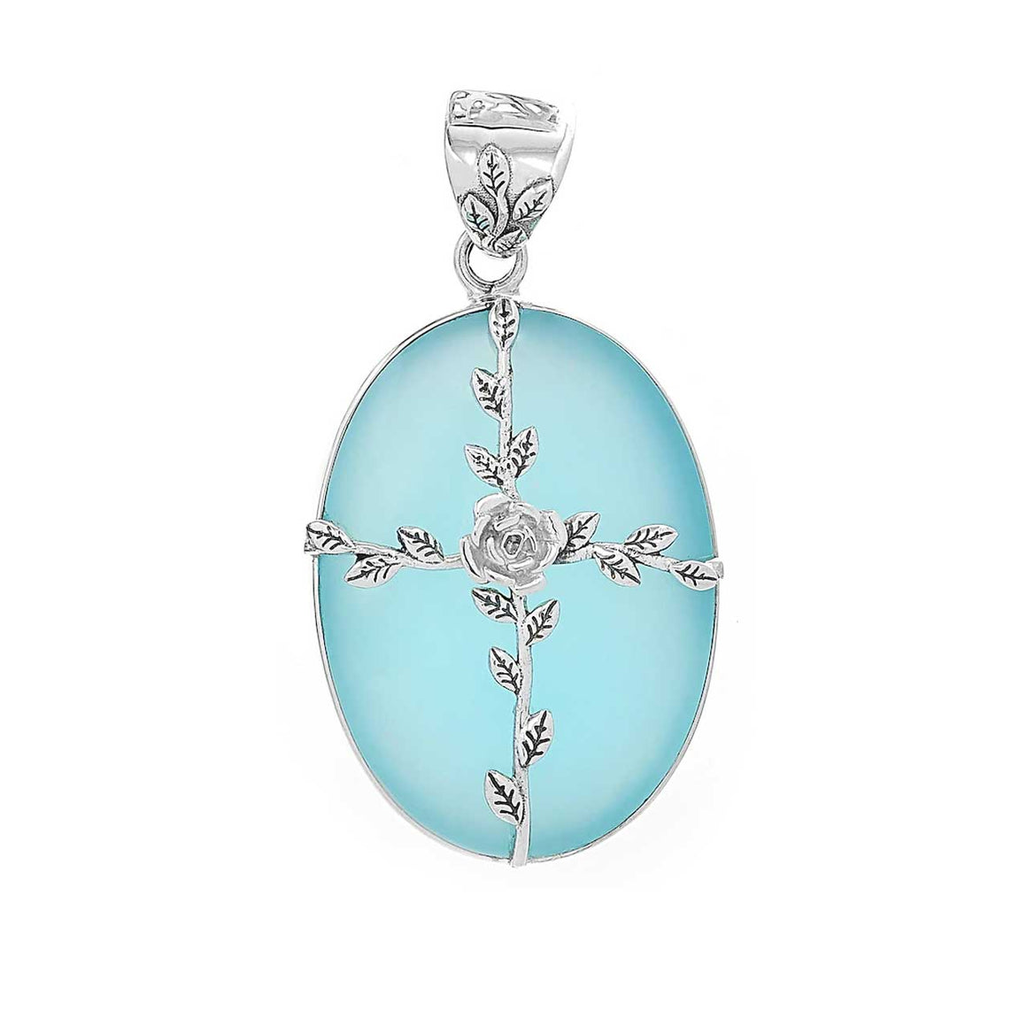 Aqua Chalcedony Rose & Vines Pendant