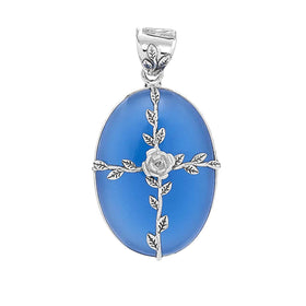 Blue Chalcedony Rose & Vines Pendant