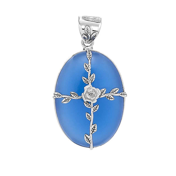 Blue Chalcedony Rose & Vines Pendant