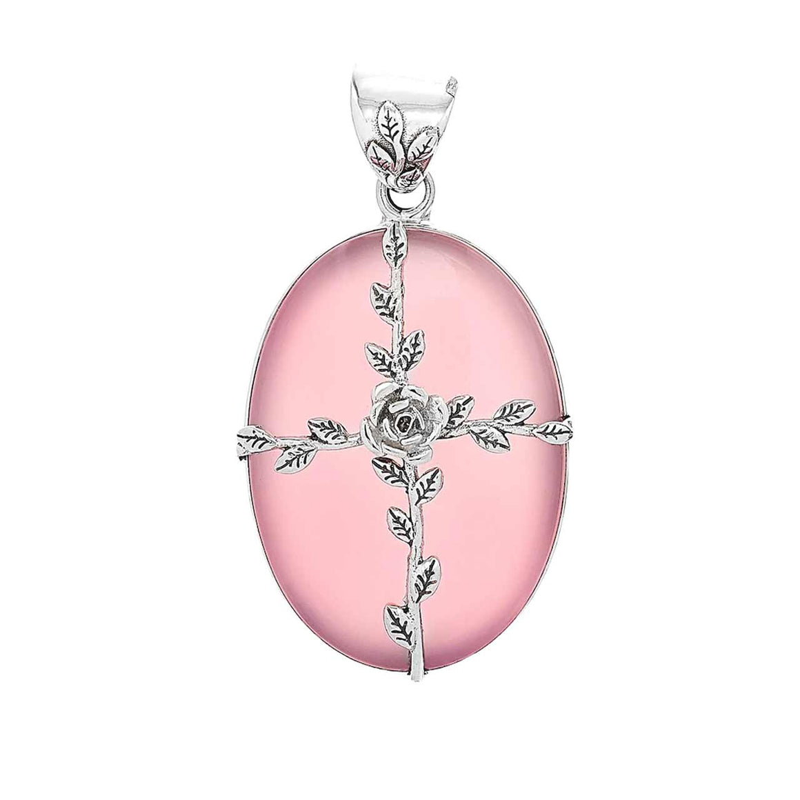 Pink Chalcedony Rose & Vines Pendant