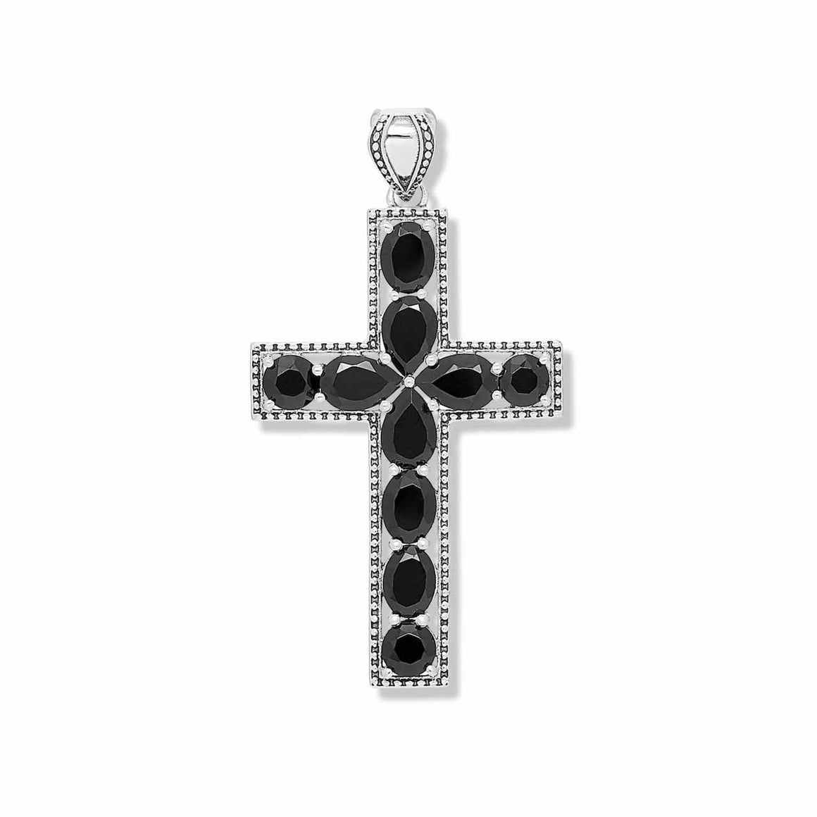 Sterling Silver Black Spinel Cross Pendant