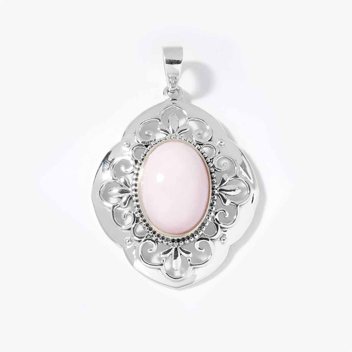 Peruvian Pink Opal Scrollwork Pendant