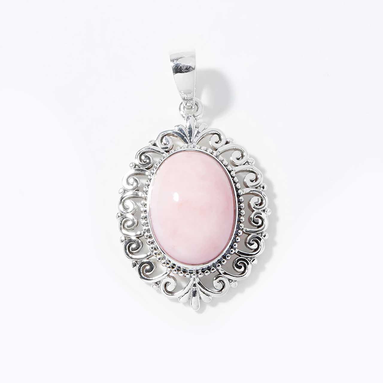 Pink Opal Scrollwork Pendant - Himalayan Gems