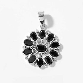 Black Spinel Floral Pendant