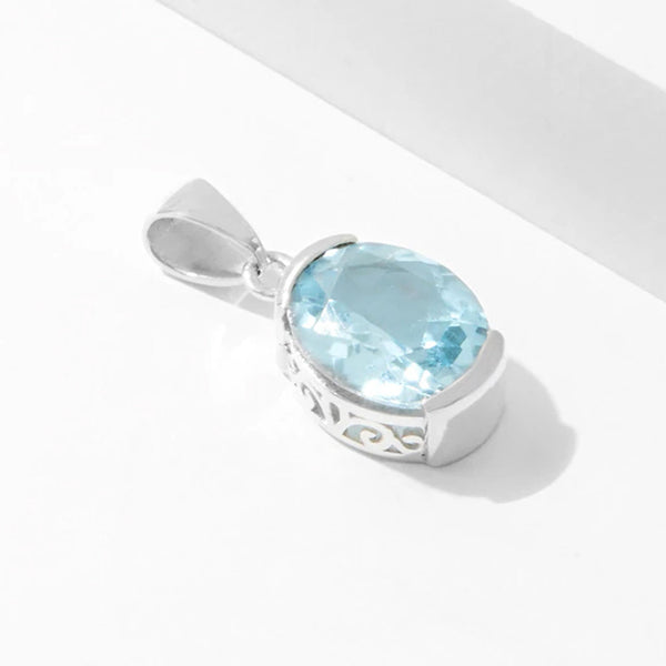 Blue Topaz Decorative Side Gallery Pendant