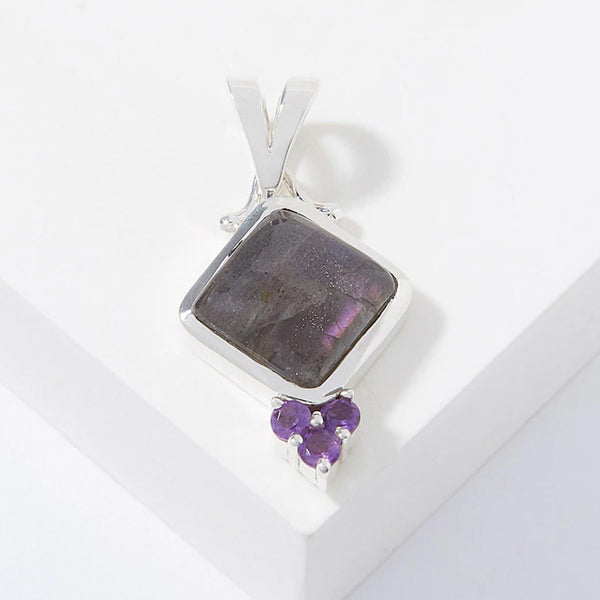 Purple Labradorite and Amethyst Pendant