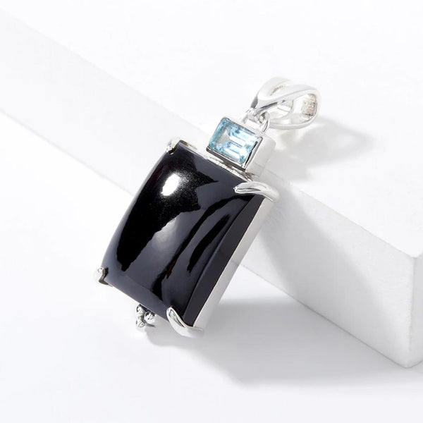 Black Spinel and Blue Topaz Pendant