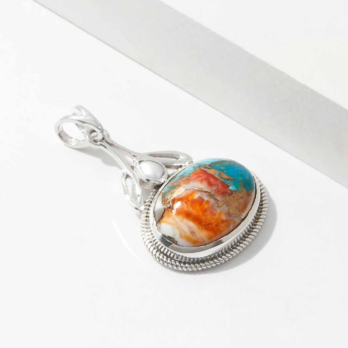 Spiny Oyster Turquoise & Freshwater Pearl Pendant