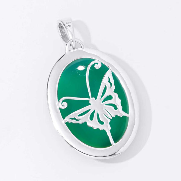 Green Onyx Double Sided Butterfly Pendant