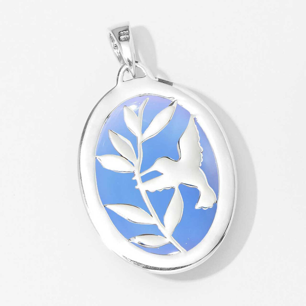 Blue Chalcedony Double Sided Hummingbird Pendant
