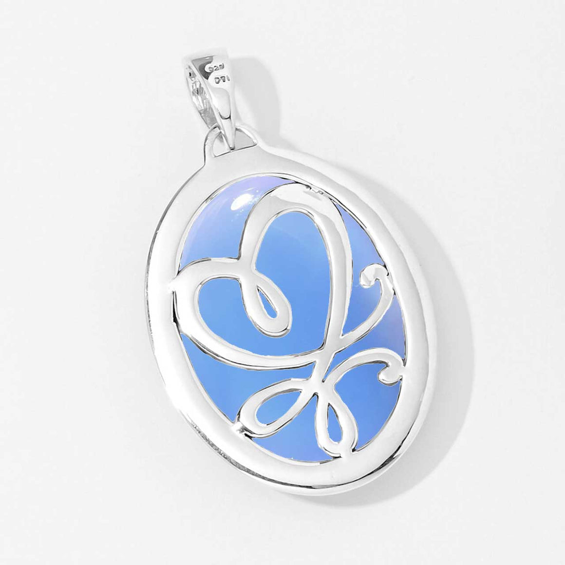 Blue Chalcedony Double Sided Heart Pendant